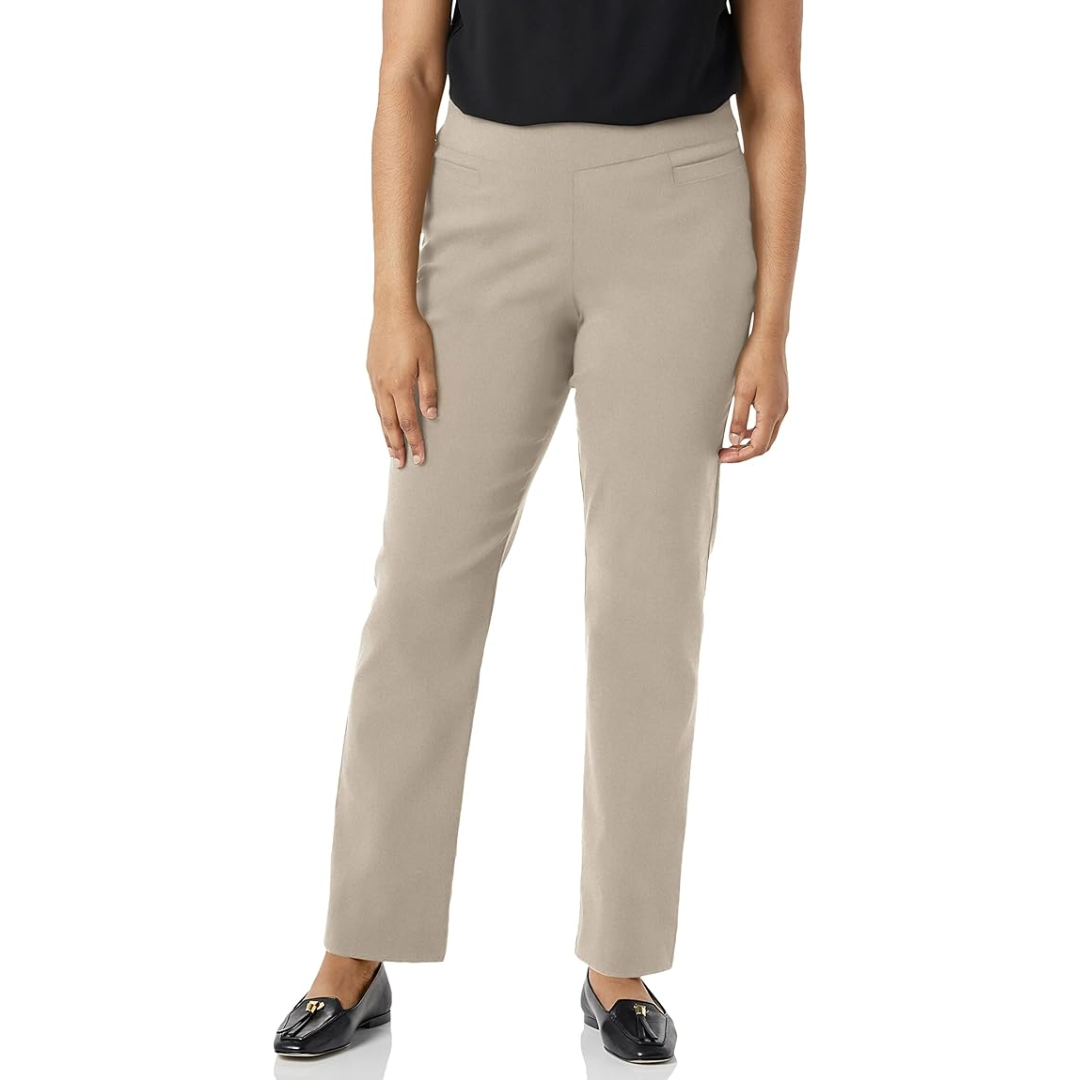 Damenhose beige, gerade Passform, eleganter Business-Look, bequemer Stretchstoff.