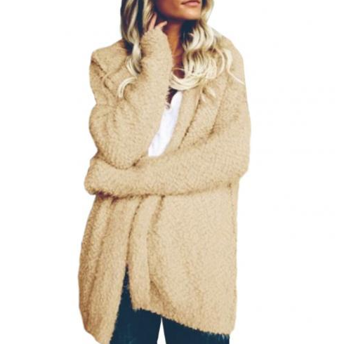 Damen Teddyjacke beige, flauschig, modisch, warm, Wintermode, Freizeitkleidung, elegant.