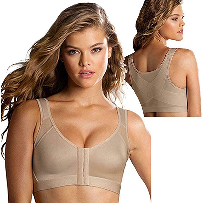 Beiger Rückenstütz-BH für Damen, nahtlos, verstellbar, bequem, stützend.