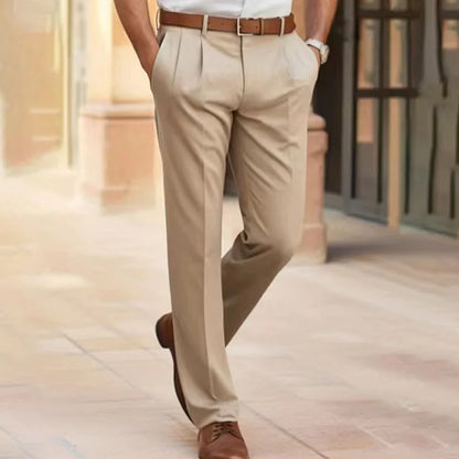Beige Herren-Businesshose, elegant, aus Baumwolle, ideal für Büro und formelle Anlässe.