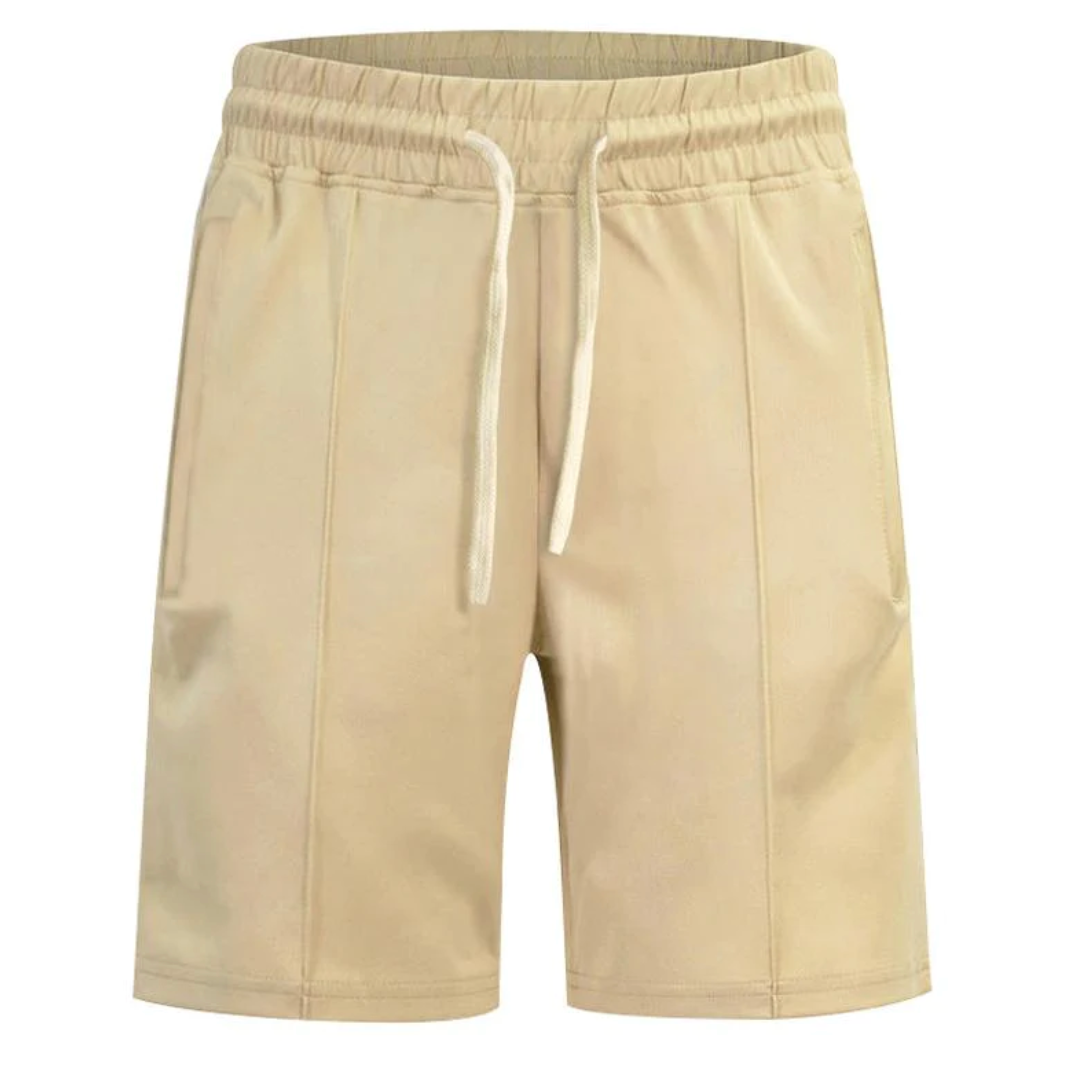 Beige Herren-Shorts mit Kordelzug, bequem, Sommermode, Freizeitkleidung, Baumwollmischung.