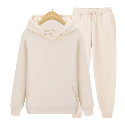 Beiges Hoodie-Set aus Baumwolle, Kapuzenpullover und Jogginghose, Unisex, bequem, modisch.
