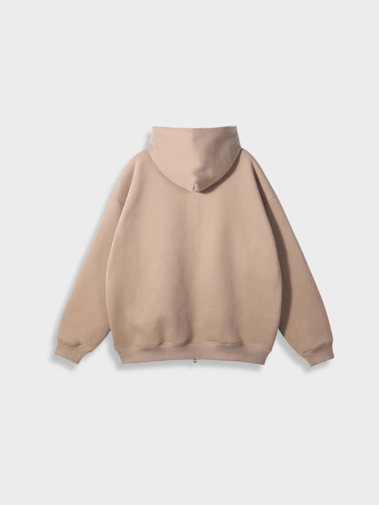 Beige Kapuzenpullover aus Baumwolle, Unisex, Rückansicht, lässiger Stil, modisch, bequem.