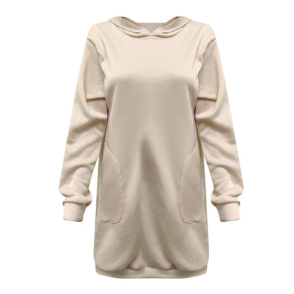 Beiger Kapuzenpullover Damen, langärmelig, weiches Material, modisch, bequem, Freizeitkleidung.