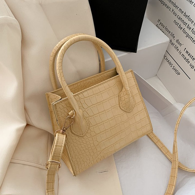 Beige Krokodilleder-Handtasche mit Schulterriemen, elegant, modisch, Damen-Accessoire
