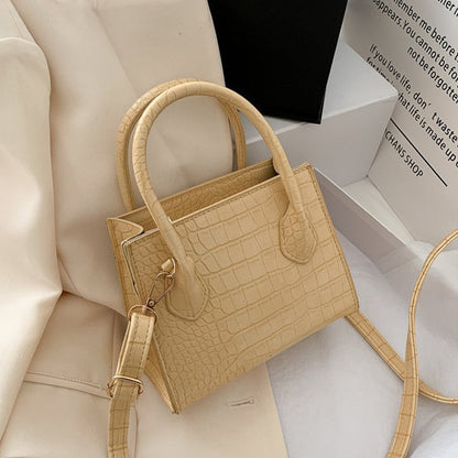 Beige Krokodilleder-Handtasche mit Schulterriemen, elegant, modisch, Damen-Accessoire