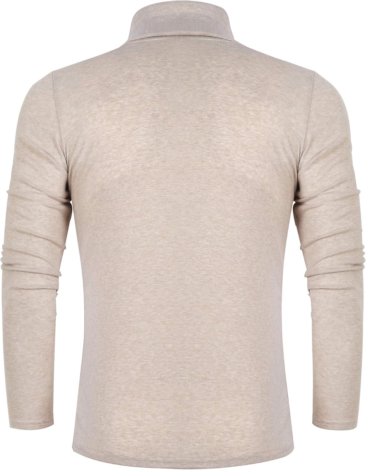Beiger Rollkragenpullover Herren, Langarm, Baumwolle, Rückansicht, modisch, bequem.