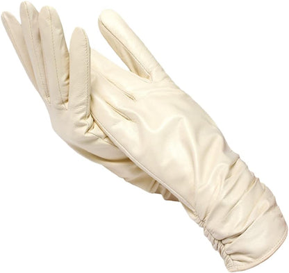Beige Lederhandschuhe Damen, elegant, weich, Wintermode Accessoire, stilvoll, warm.