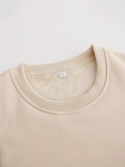 Beiges Sweatshirt aus Baumwolle, Rundhalsausschnitt, weiches Innenfutter, Größe S.