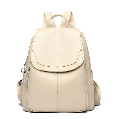 Beiger Damenrucksack aus Leder, modisch, elegant, vielseitig, ideal für Alltag und Reisen.