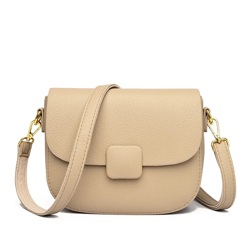 Beige Umhängetasche aus Leder mit verstellbarem Riemen, elegantes Design, Damenmode Accessoire.