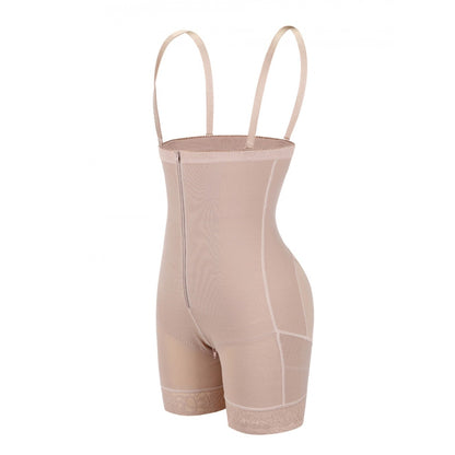 Beige Shapewear Body mit Trägern, Reißverschluss, nahtlos, figurformend, Damen Unterwäsche