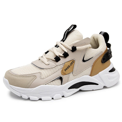 Beige Sneaker mit Mesh-Obermaterial, sportlich, atmungsaktiv, modisch, für Herren und Damen.