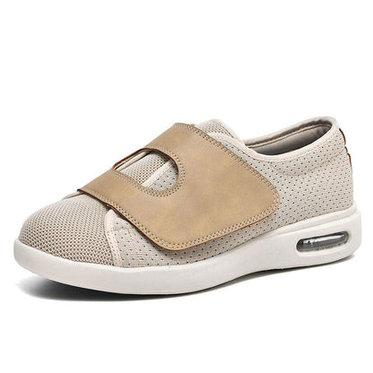 Beiger orthopädischer Schuh mit Klettverschluss, atmungsaktiv, bequem, für Damen und Herren.