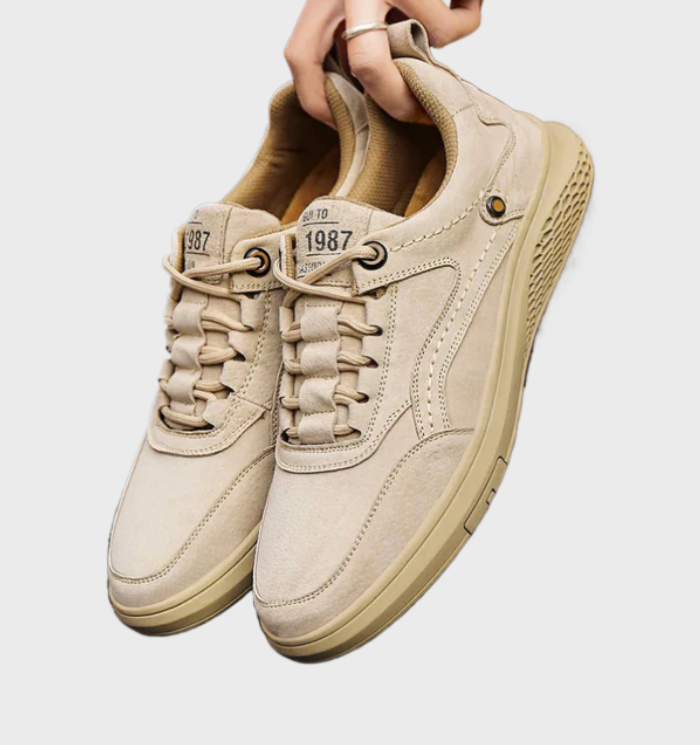 Beige Sneaker aus Leder, Herren, sportlich, modisch, 1987 Design, rutschfeste Sohle