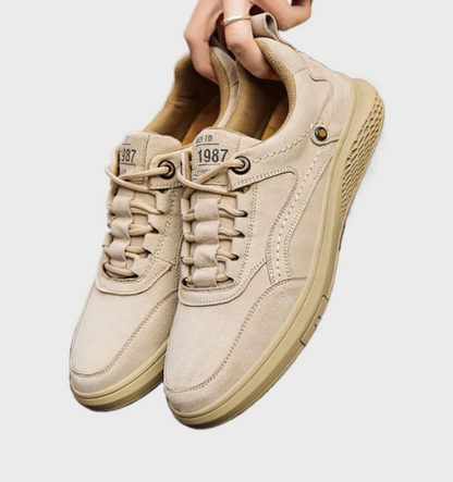 Beige Sneaker aus Leder, Herren, sportlich, modisch, 1987 Design, rutschfeste Sohle