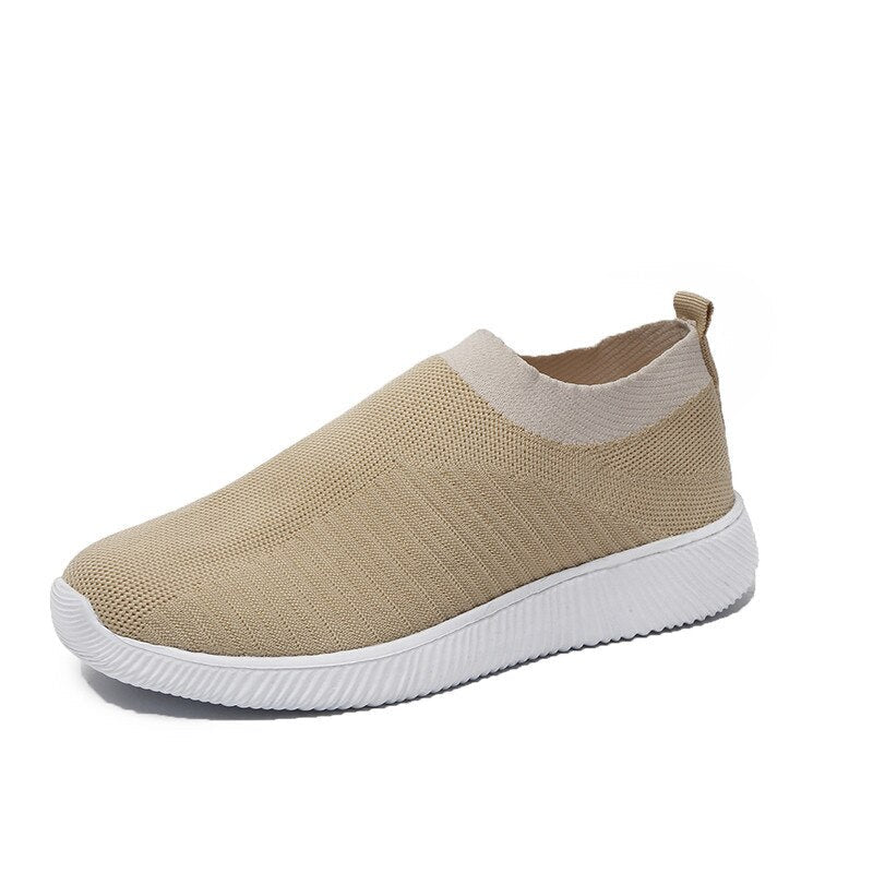Beiger Sneaker aus Strickstoff, rutschfeste Sohle, atmungsaktiv, für Herren und Damen.