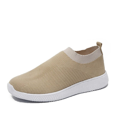 Beiger Sneaker aus Strickstoff, rutschfeste Sohle, atmungsaktiv, für Herren und Damen.