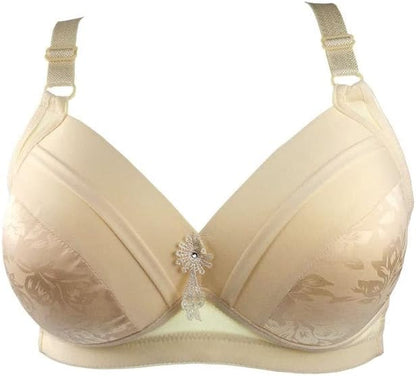 Beiger Damen-BH, gepolstert, mit Spitze, verstellbare Träger, elegantes Design.