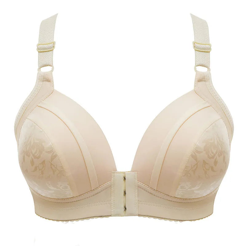 Beiger Damen-BH, nahtlos, verstellbare Träger, florales Muster, bequem, stützend.