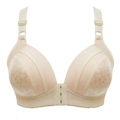 Beiger Damen-BH, nahtlos, verstellbare Träger, florales Muster, bequem, stützend.