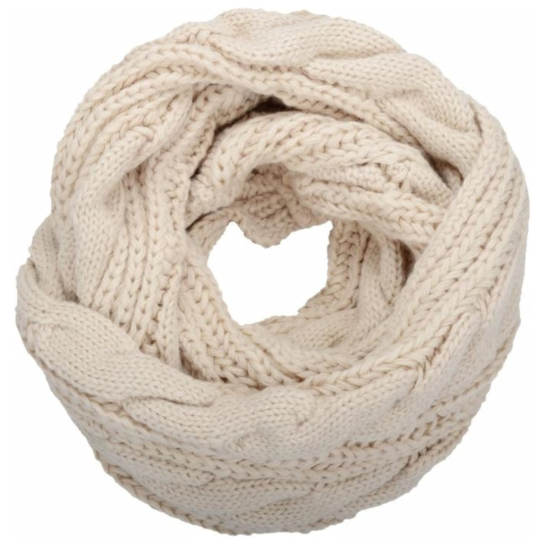 Beiger Strickschal aus Wolle, modisches Accessoire für Herbst und Winter, warm und weich.