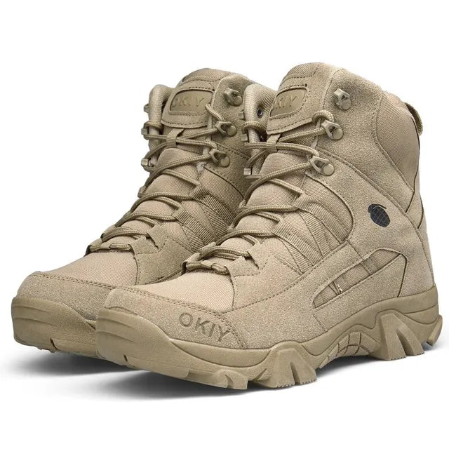 Beige Herren-Wanderschuhe, wasserdicht, robust, knöchelhoch, Outdoor, Trekking.