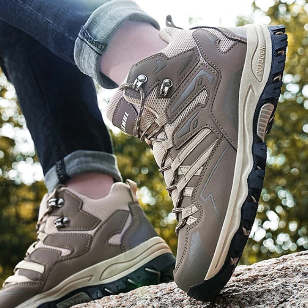 Beige Wanderschuhe für Damen, rutschfeste Sohle, Outdoor, atmungsaktiv, robust.