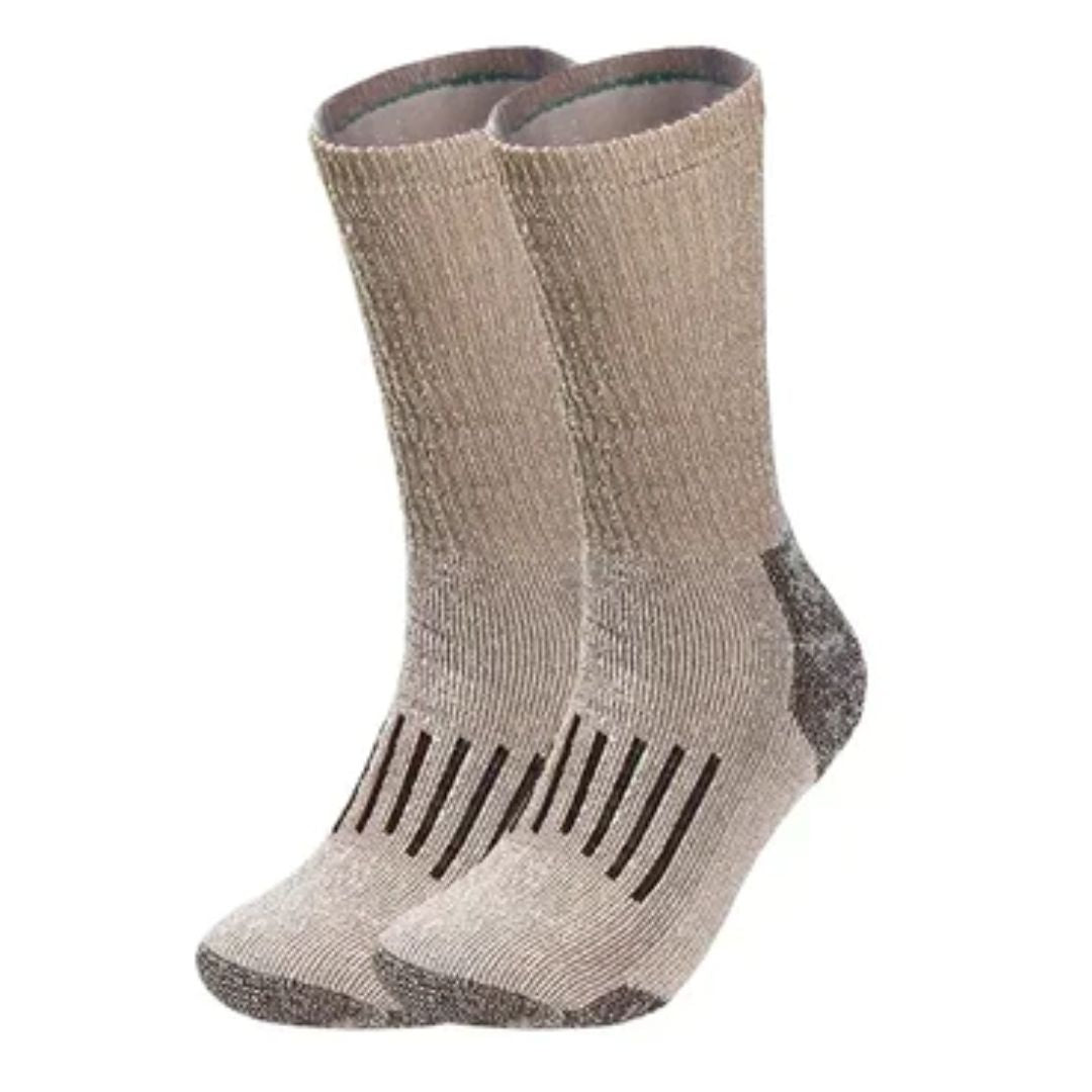 Beige Thermosocken aus Wolle, atmungsaktiv, warm, ideal für Outdoor-Aktivitäten.