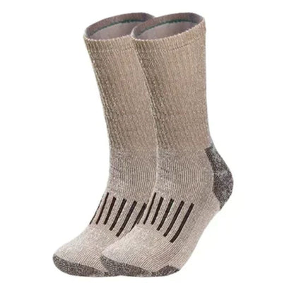 Beige Thermosocken aus Wolle, atmungsaktiv, warm, ideal für Outdoor-Aktivitäten.