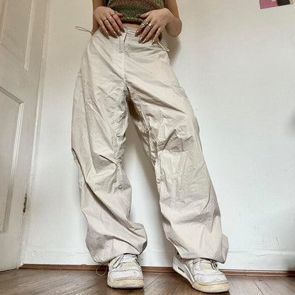 Weite beige Hose Damen, Baumwolle, lässig, modisch, Streetwear, bequem, trendig