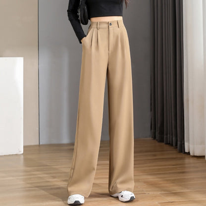 Damenhose beige, weit geschnitten, elegant, aus Baumwolle, modisch, für Büro und Freizeit.