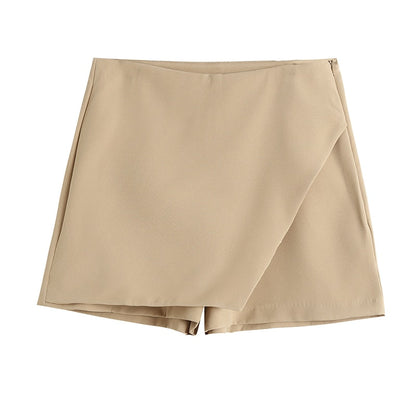Beige Damen Skort, Wickeloptik, Sommermode, elegant, vielseitig, bequem, Freizeitkleidung