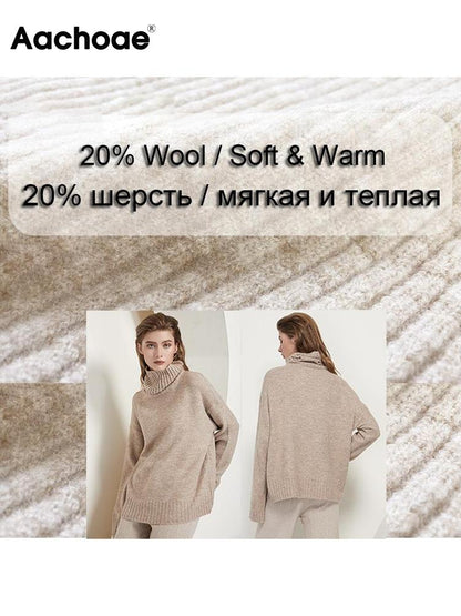 Beiger Damenpullover aus 20% Wolle, weich und warm, Rollkragen, modisch und bequem.