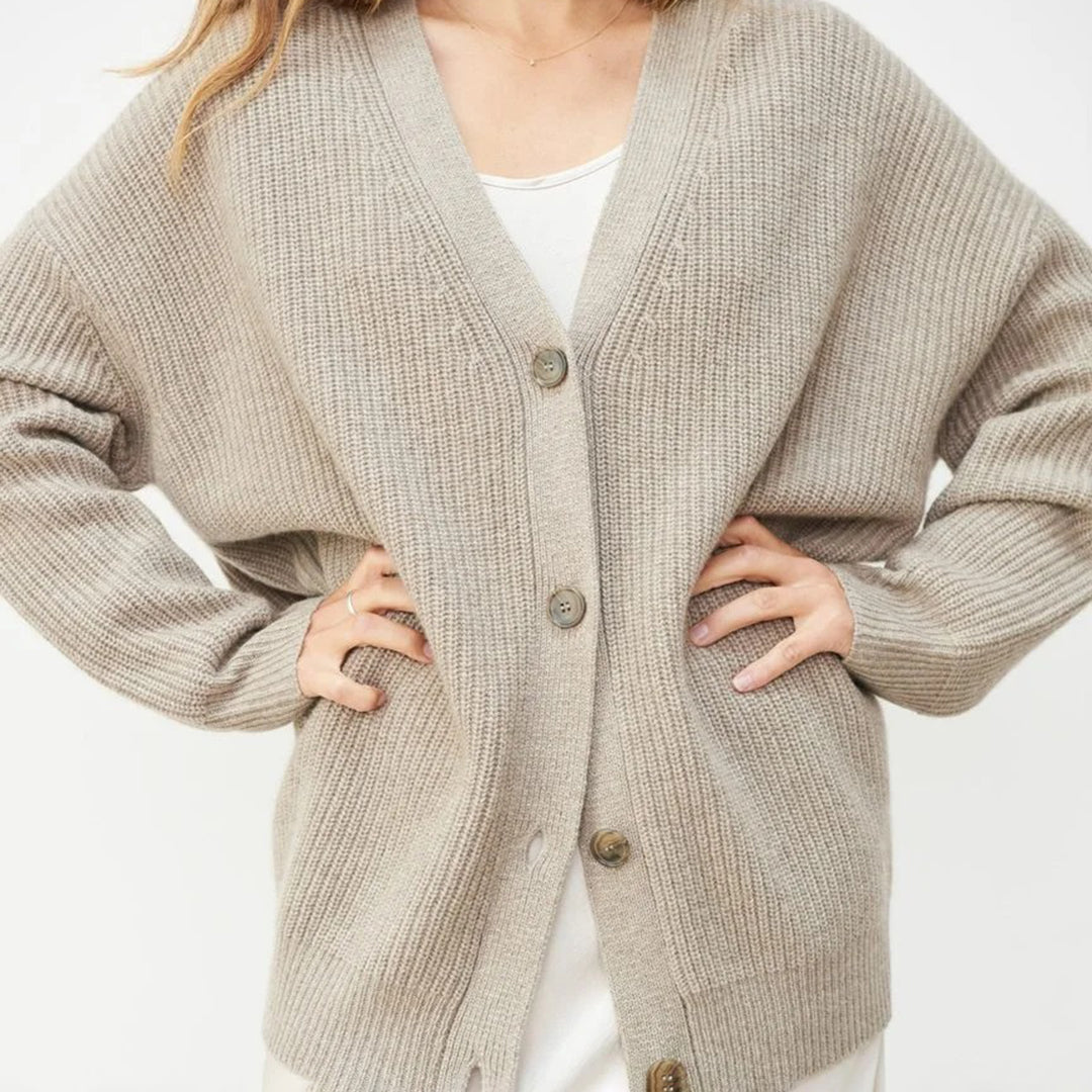 Damen Strickjacke beige, Knöpfe, Oversize, Baumwolle, lässig, modisch, Herbstmode, bequem
