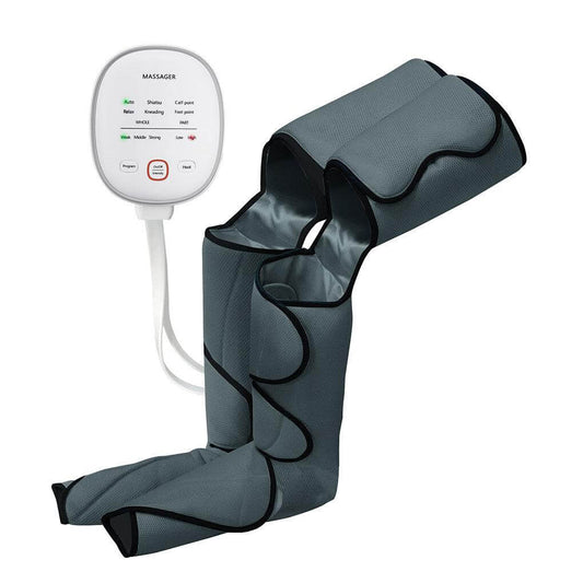 Beinmassagegerät, elektrisch, grau, für Muskelregeneration, Kompressionstherapie, Fitness.
