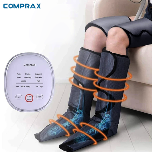 Elektrische Beinmassagegerät, schwarz, mit Fernbedienung, für Muskelentspannung und Schmerzlinderung.