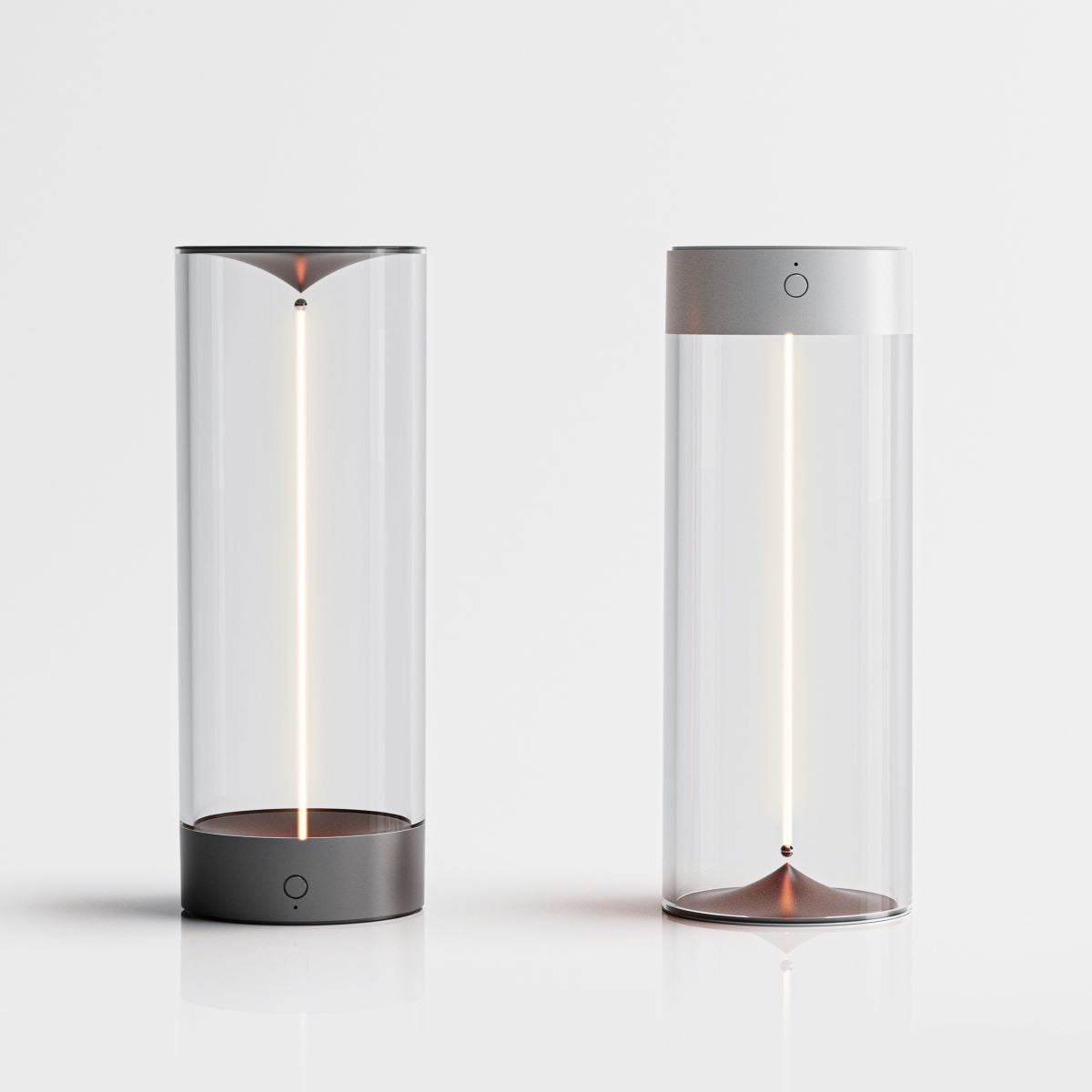 Moderne zylindrische Tischlampe, LED, Glas, Metall, minimalistisch, energiesparend, stilvoll.