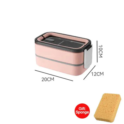 Rosa Bento-Box aus Kunststoff, 20x12x10cm, mit Geschenk-Schwamm, ideal für Mahlzeiten unterwegs.