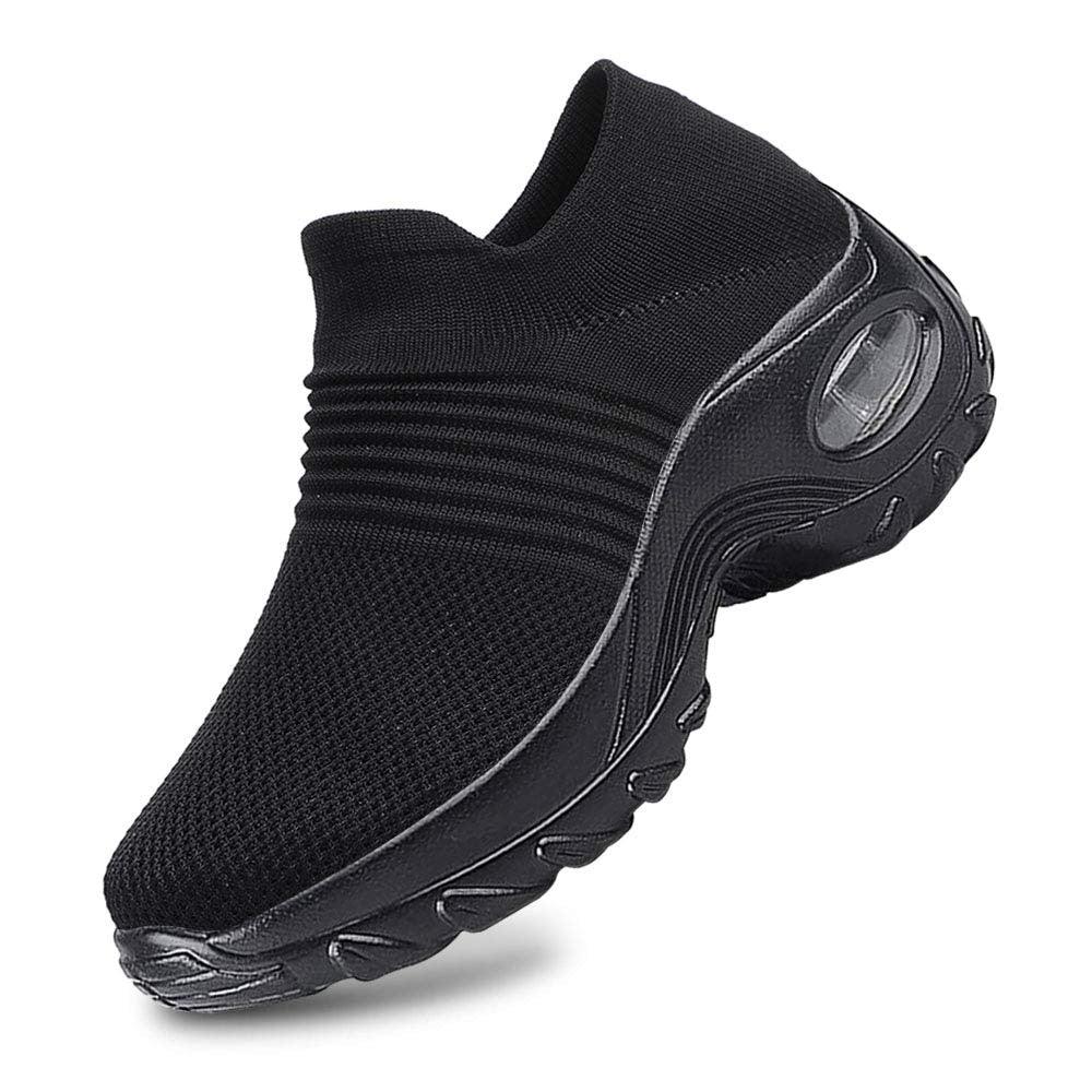 Schwarze Damen-Walkingschuhe, bequem, atmungsaktiv, rutschfest, ideal für Sport und Freizeit.