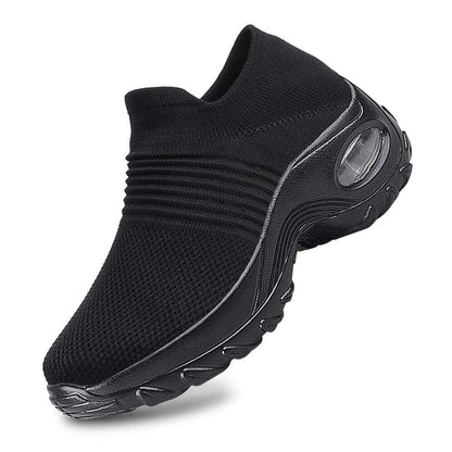 Schwarze Damen-Walkingschuhe, bequem, atmungsaktiv, rutschfest, ideal für Sport und Freizeit.