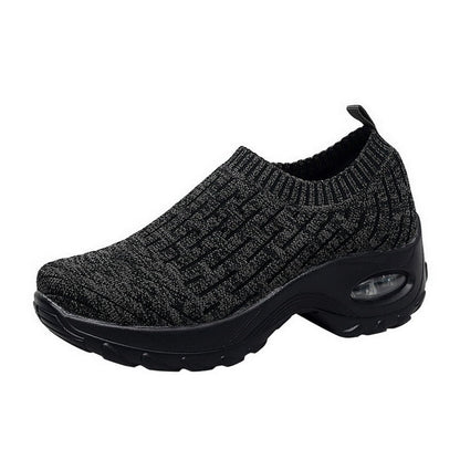 Schwarzer Damen-Walkingschuh, bequem, atmungsaktiv, rutschfest, ideal für Freizeit und Sport.