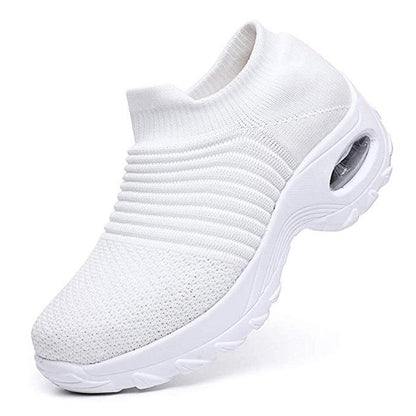 Weiße Damen-Walkingschuhe, bequem, atmungsaktiv, rutschfest, sportlich.