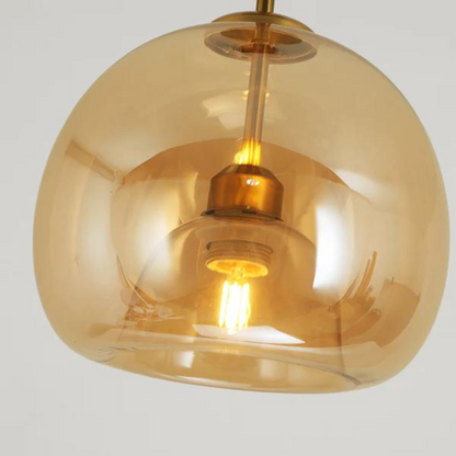 Goldene Glaspendelleuchte mit Edison-Glühbirne, modernes Design, Wohnzimmerbeleuchtung.