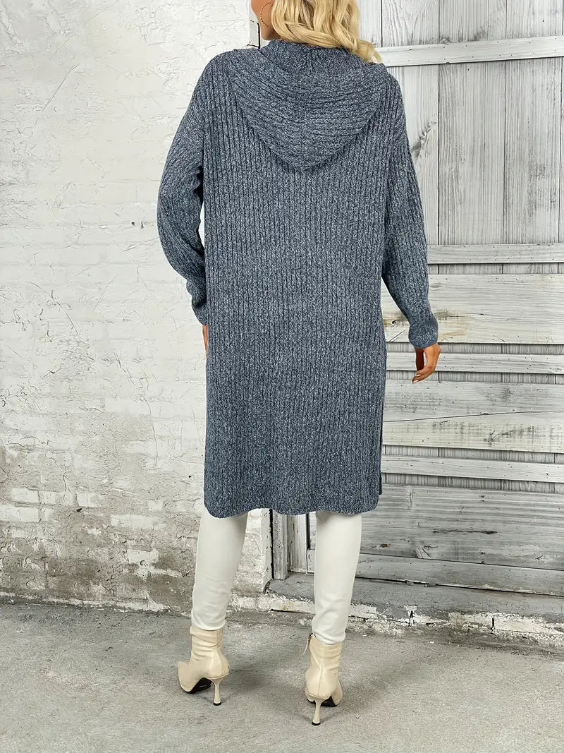 Lång damstickad cardigan för höst och vinter – Elara