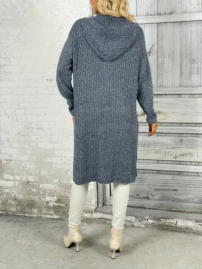Lång damstickad cardigan för höst och vinter – Elara