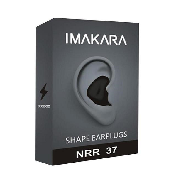 Schwarze IMAKARA Ohrstöpsel Verpackung, NRR 37, Gehörschutz, ergonomisches Design.