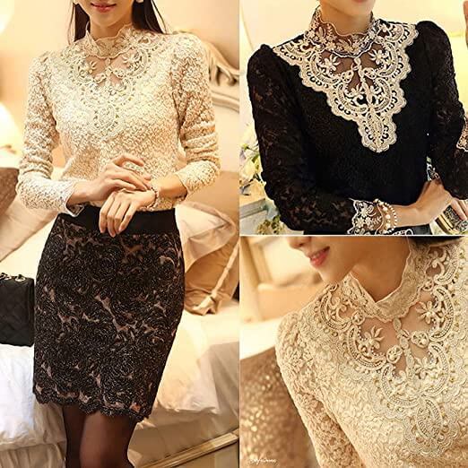 Damblus med höstlig broderad spets – Elisabeth