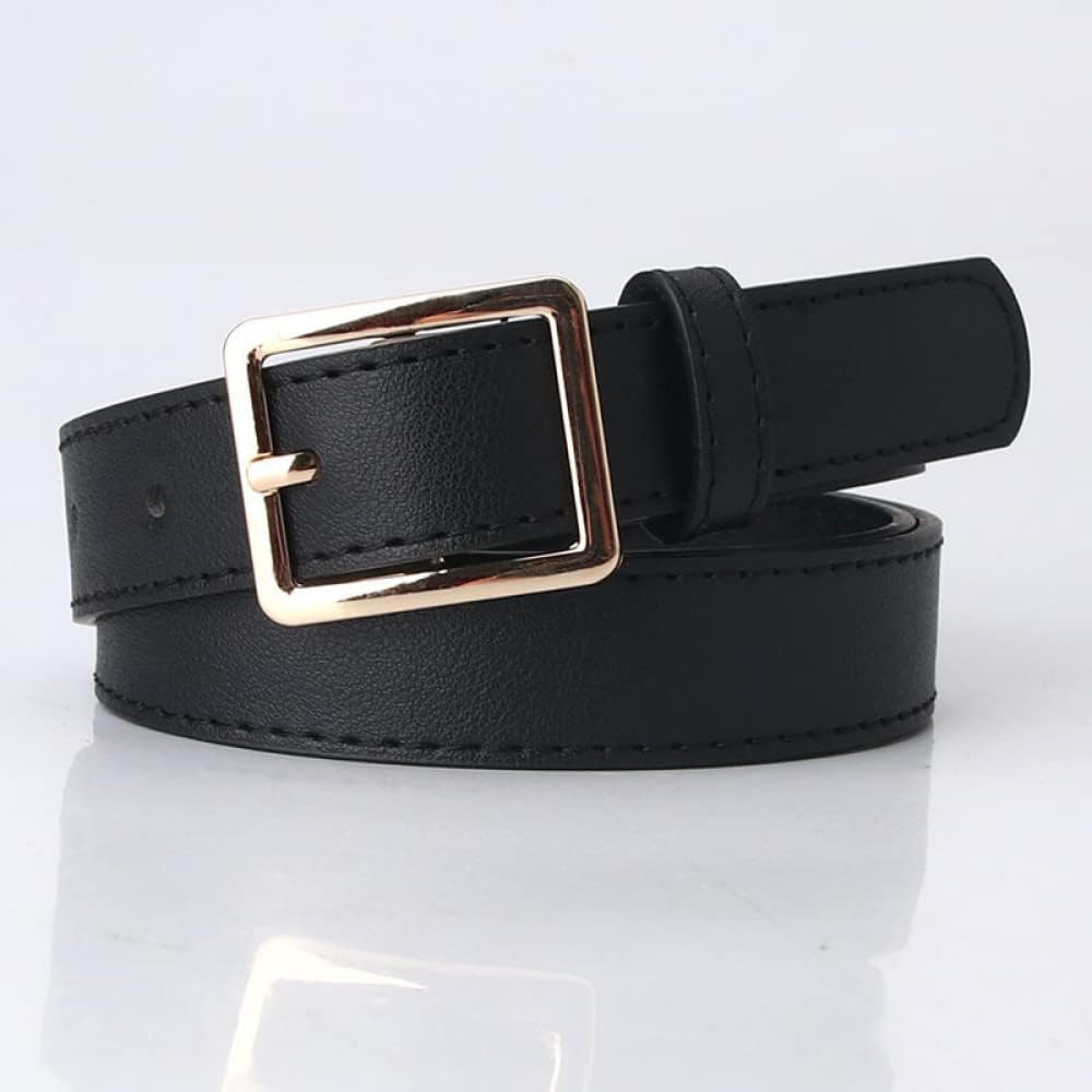 Schwarzer Ledergürtel mit goldener Schnalle, modisches Accessoire für Damen.