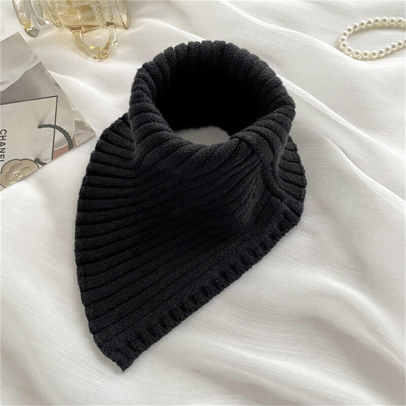 Schwarzer Strickschal, gerippt, modisch, warm, Damenaccessoire, Herbst-Winter.